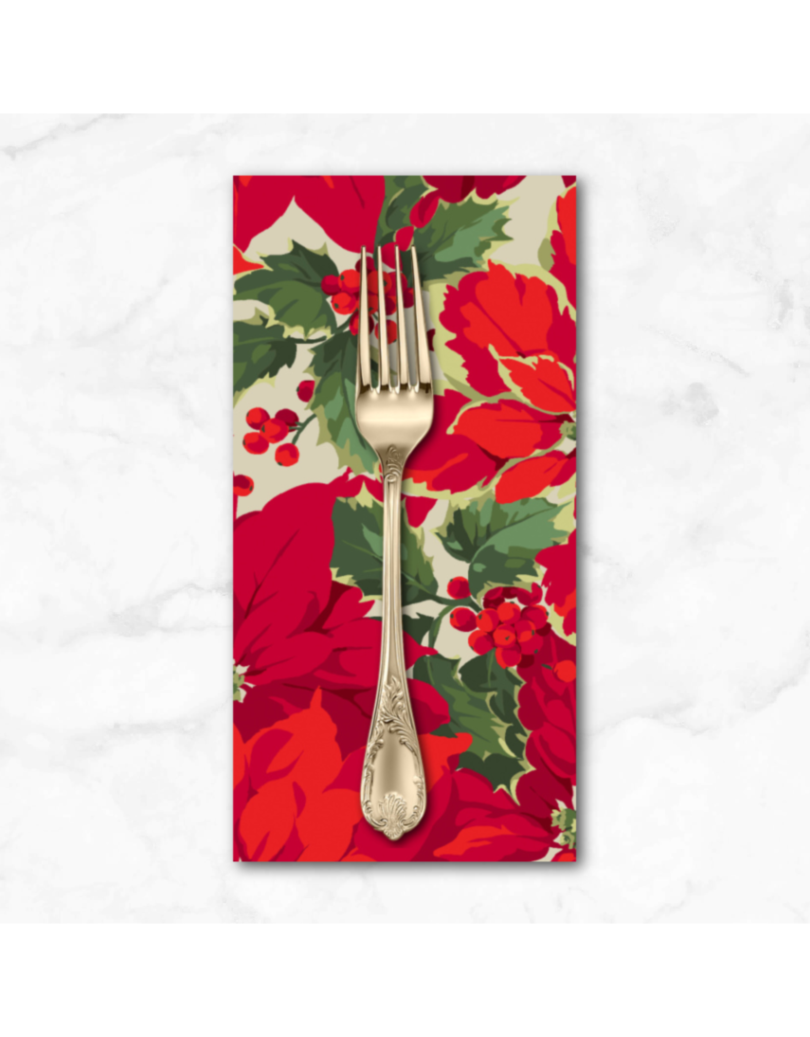 Christmas Collection Winterberry, Poinsettia in Natural, Dinner Napkin