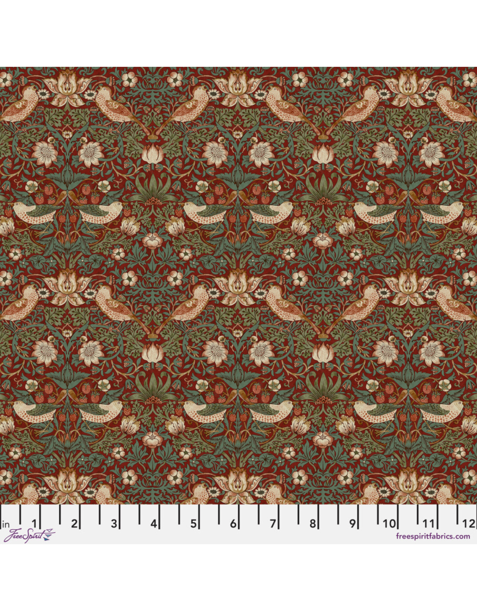 William Morris & Co. Morris & Co.'s The Cotswold Holiday Collection, Mini Strawberry Thief in Wine, Fabric Half-Yards