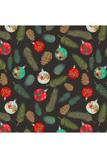 Mia Charro Christmas Spirit, Happy Eve in Charcoal, Fabric Half-Yards