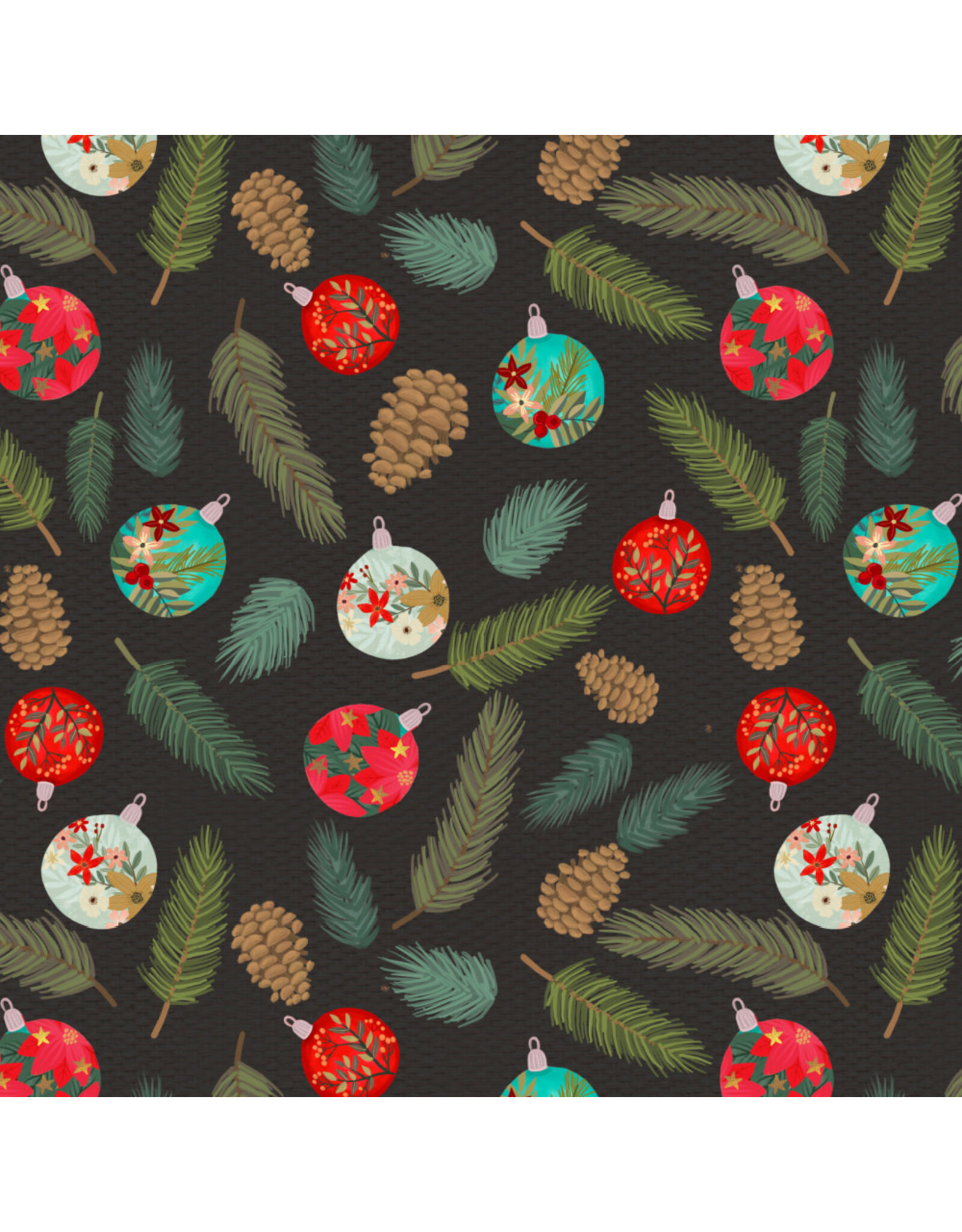 Mia Charro Christmas Spirit, Happy Eve in Charcoal, Fabric Half-Yards