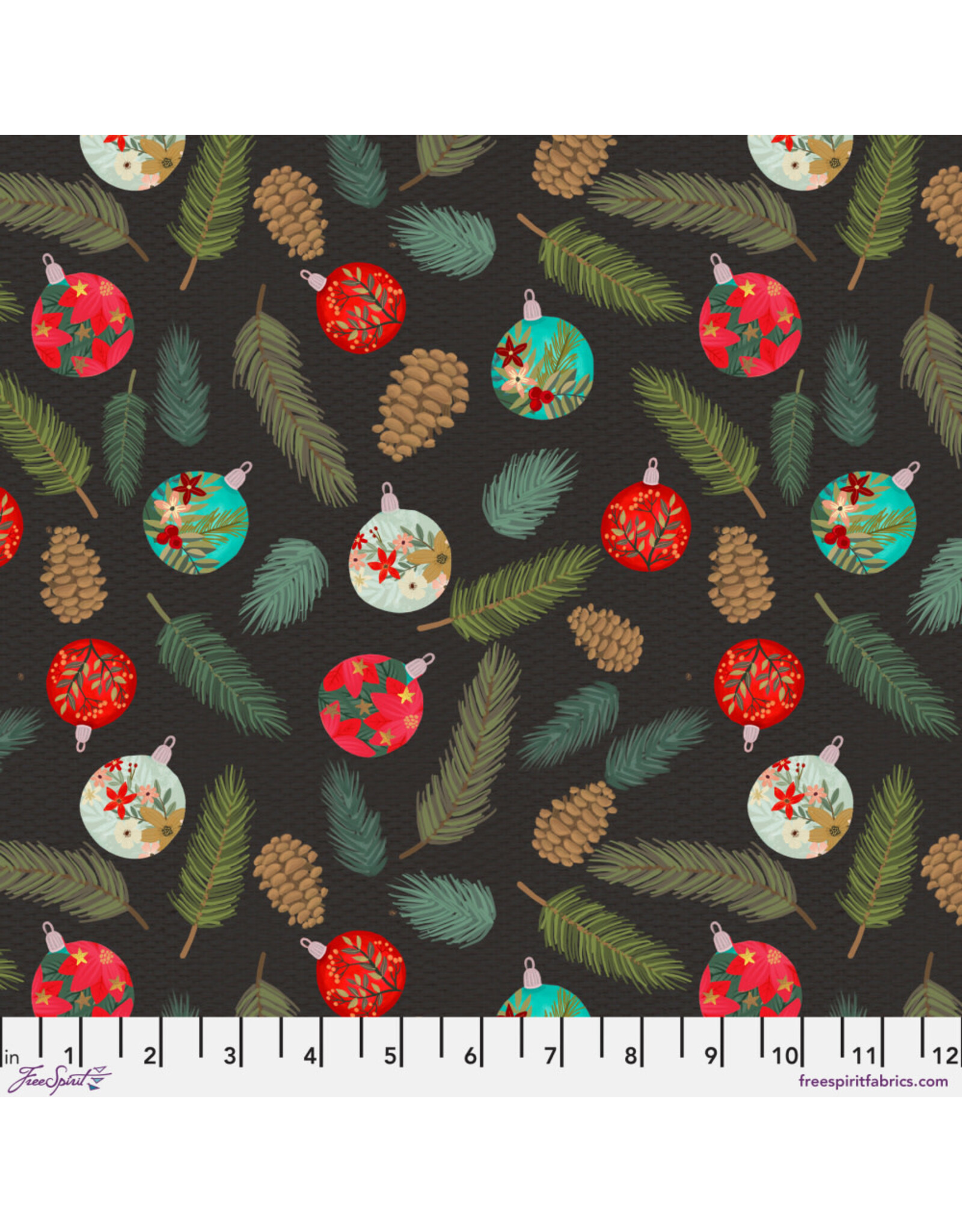 Mia Charro Christmas Spirit, Happy Eve in Charcoal, Fabric Half-Yards