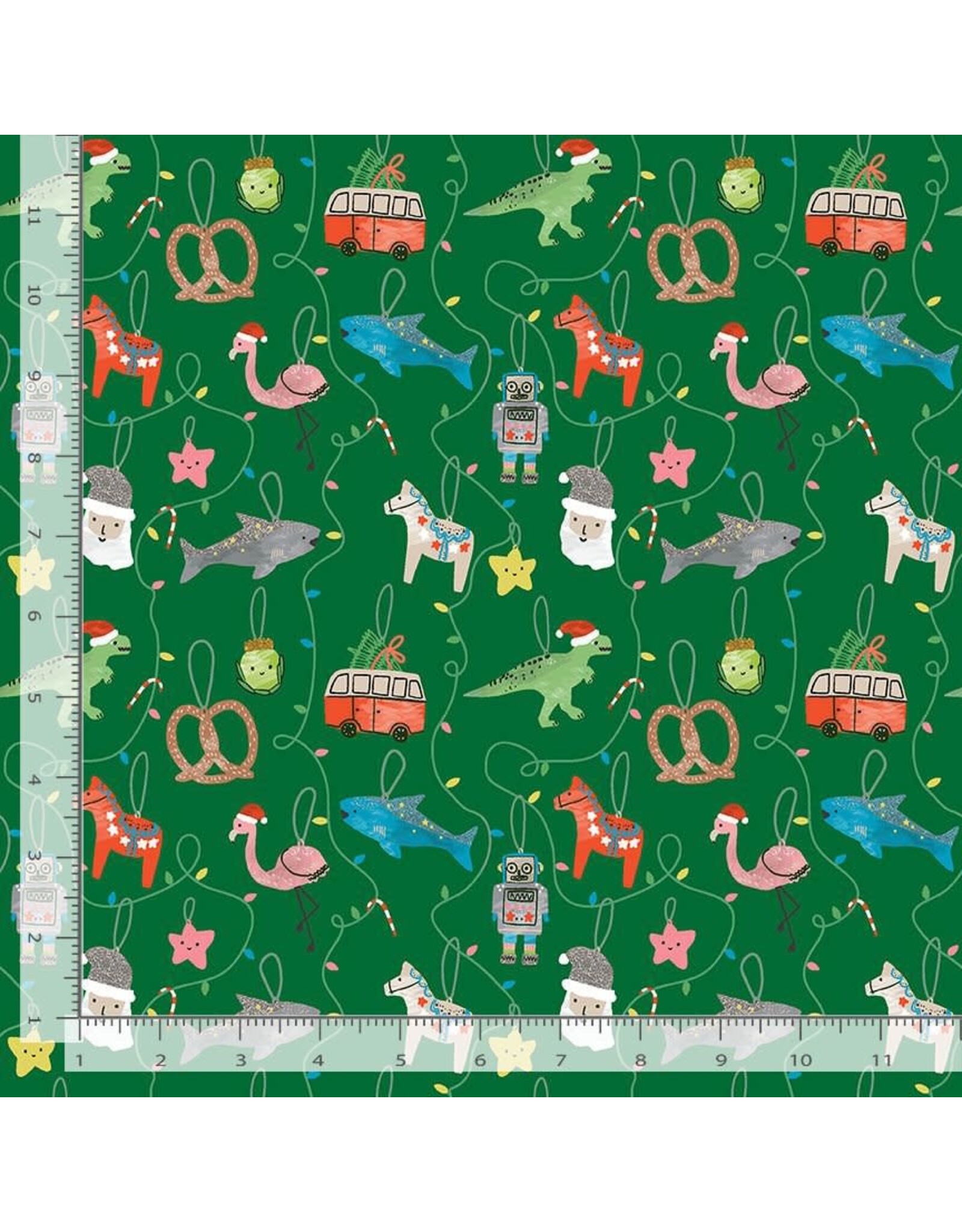 Dear Stella Cat's Pajamas, Sleighin' It in Fir, Fabric Half-Yards