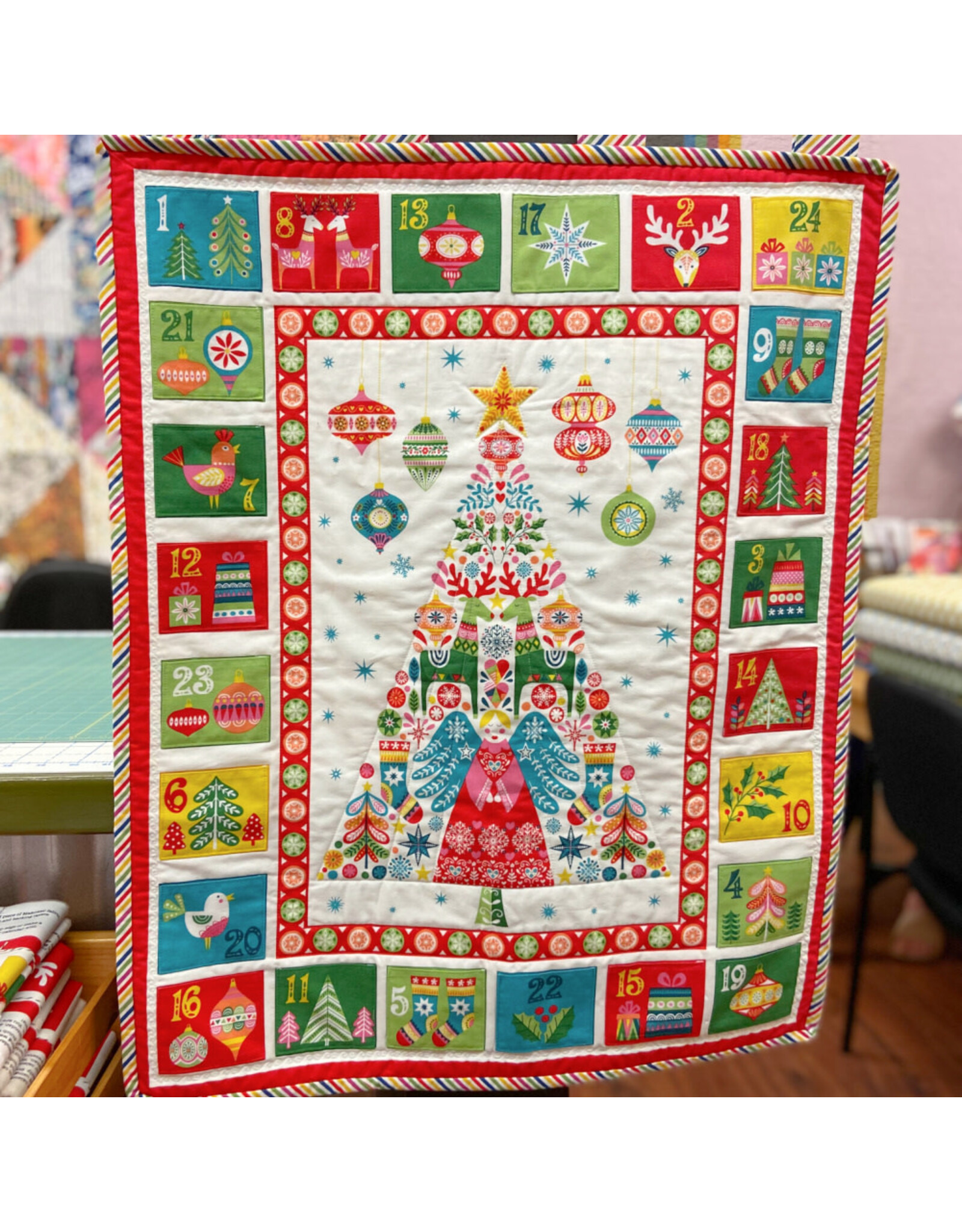 Andover Fabrics Christmas Brights Advent Calendar Panel, 24” x 42”