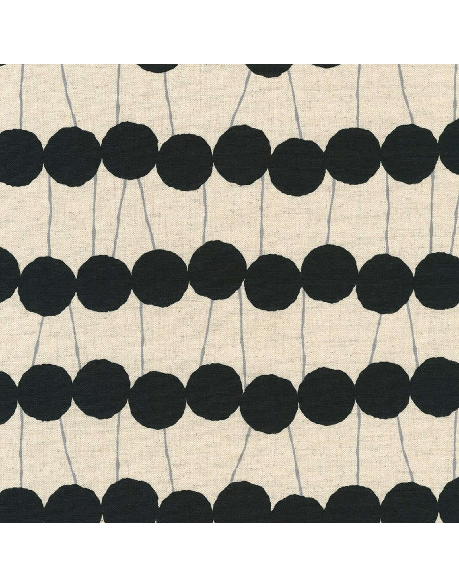 Sevenberry Linen Cotton Flax Canvas, Circles in Black, Fabric Half-Yards