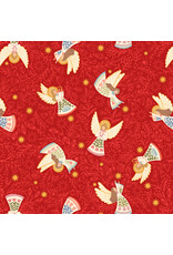 Lewis & Irene Peace & Joy, Host of Angels on Red with Metallic, Fabric Half-Yards