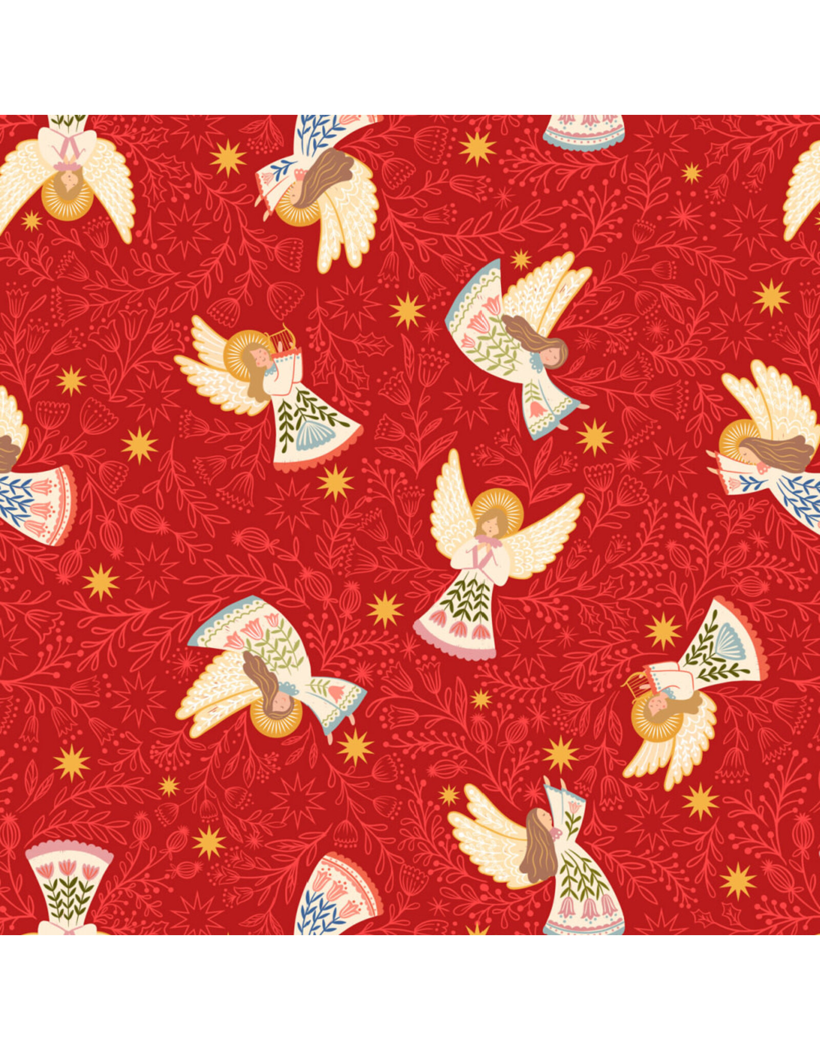 Lewis & Irene Peace & Joy, Host of Angels on Red with Metallic, Fabric Half-Yards