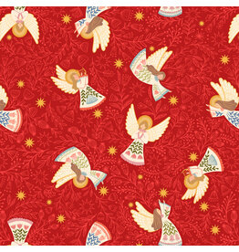 Lewis & Irene ON SALE - 5 YARD CUT - Peace & Joy, Host of Angels on Red with Metallic