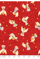 Lewis & Irene Peace & Joy, Host of Angels on Red with Metallic, Fabric Half-Yards