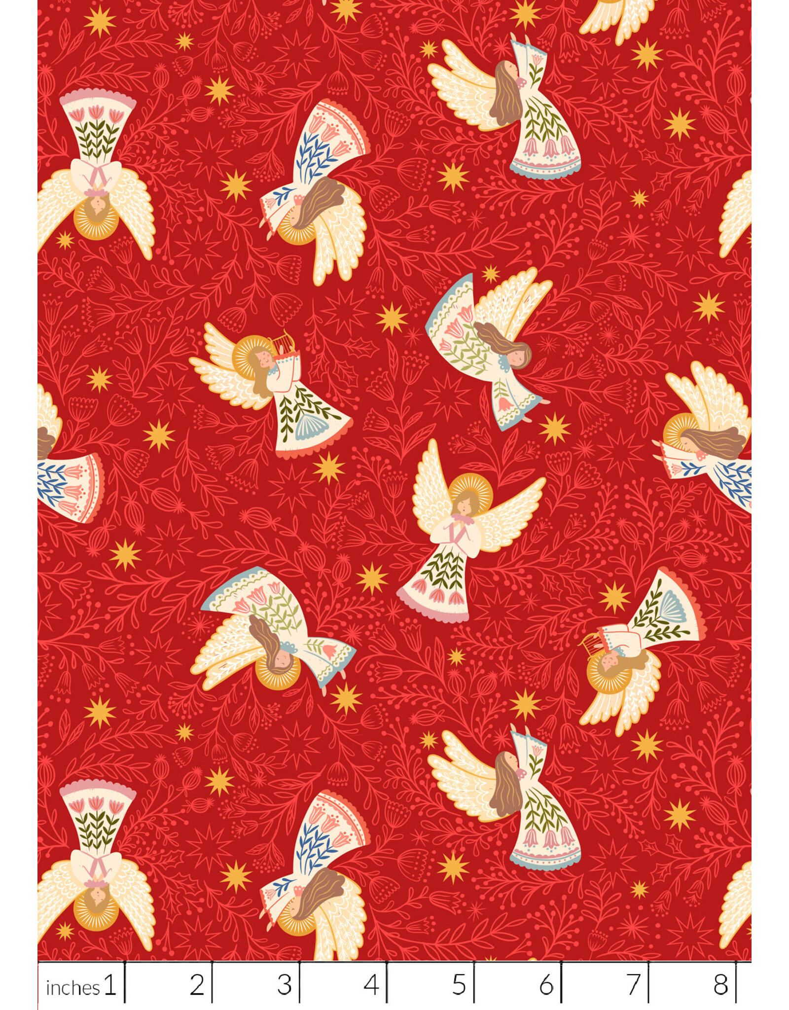 Lewis & Irene Peace & Joy, Host of Angels on Red with Metallic, Fabric Half-Yards
