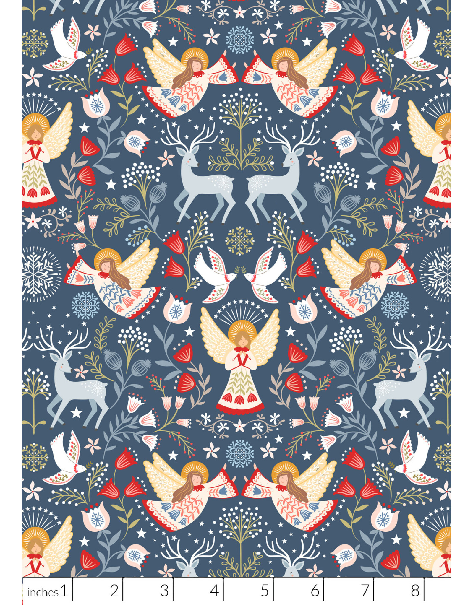 Lewis & Irene Peace & Joy, Peace and Joy on Festive Blue with Metallic, Fabric Half-Yards