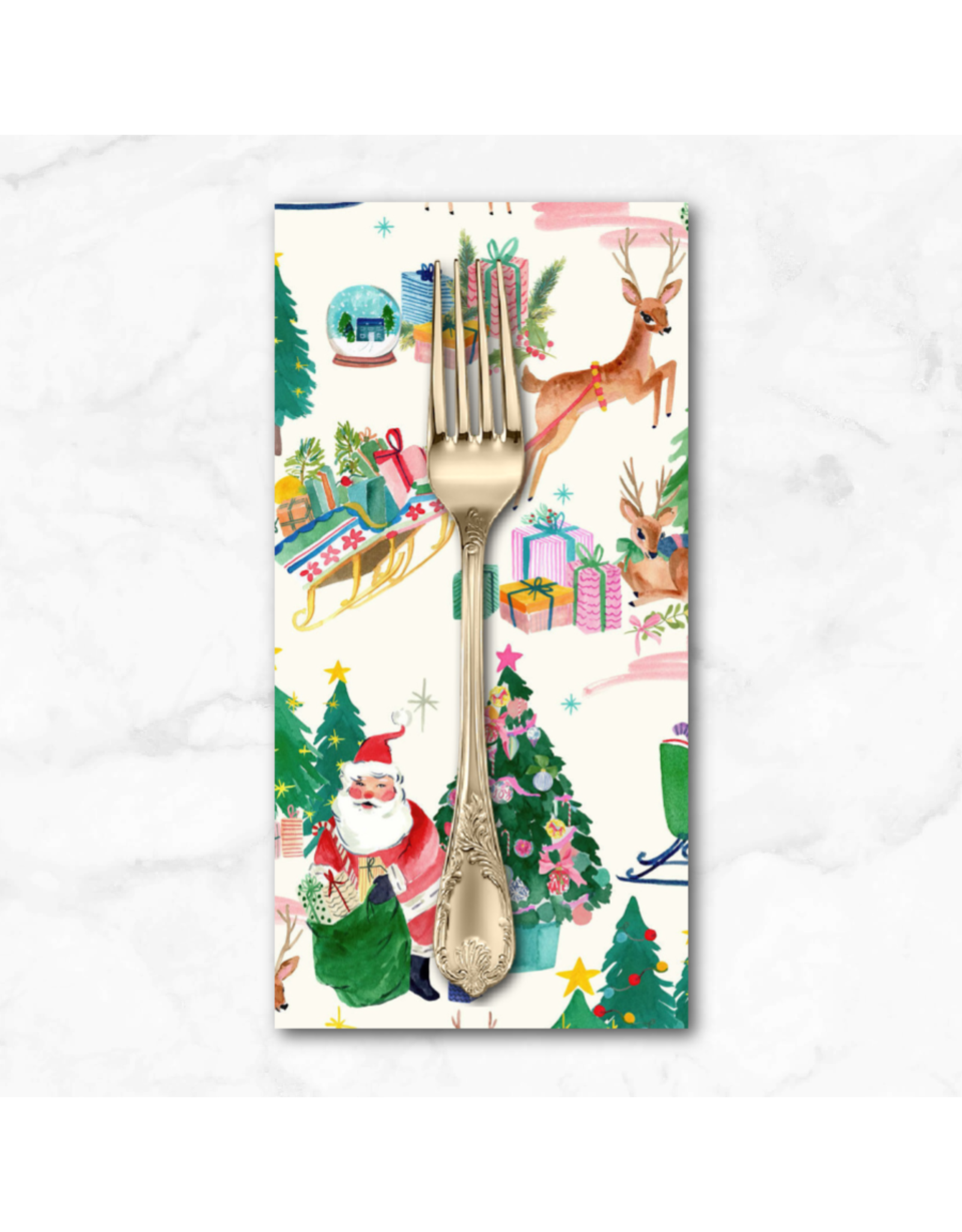 Christmas Collection Fa-La-La, Deer Santa in Winter White, Dinner Napkin