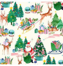 Lewis & Irene Fa-La-La, Deer Santa in Winter White, Fabric Half-Yards