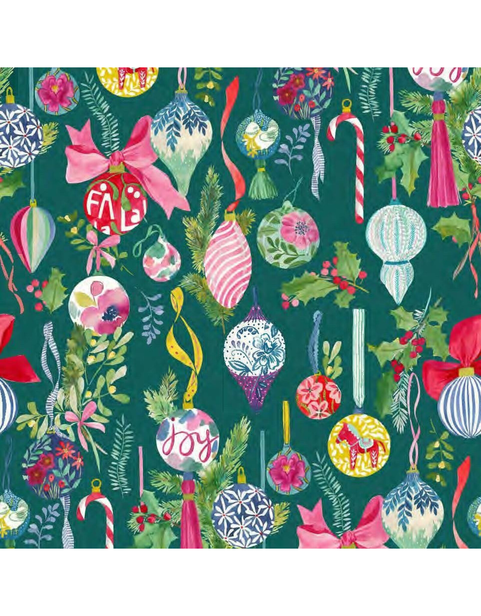 Lewis & Irene Fa-La-La, Fa-La-La in Christmas Green, Fabric Half-Yards