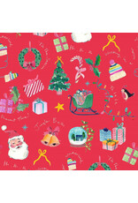 Lewis & Irene Fa-La-La, Jingle Bells in Berry Red, Fabric Half-Yards Lewis & Irene Fa-La-La, Jingle Bells in Berry Red, Fabric Half-Yards