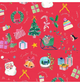 Lewis & Irene Fa-La-La, Jingle Bells in Berry Red, Fabric Half-Yards