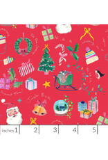 Lewis & Irene Fa-La-La, Jingle Bells in Berry Red, Fabric Half-Yards Lewis & Irene Fa-La-La, Jingle Bells in Berry Red, Fabric Half-Yards