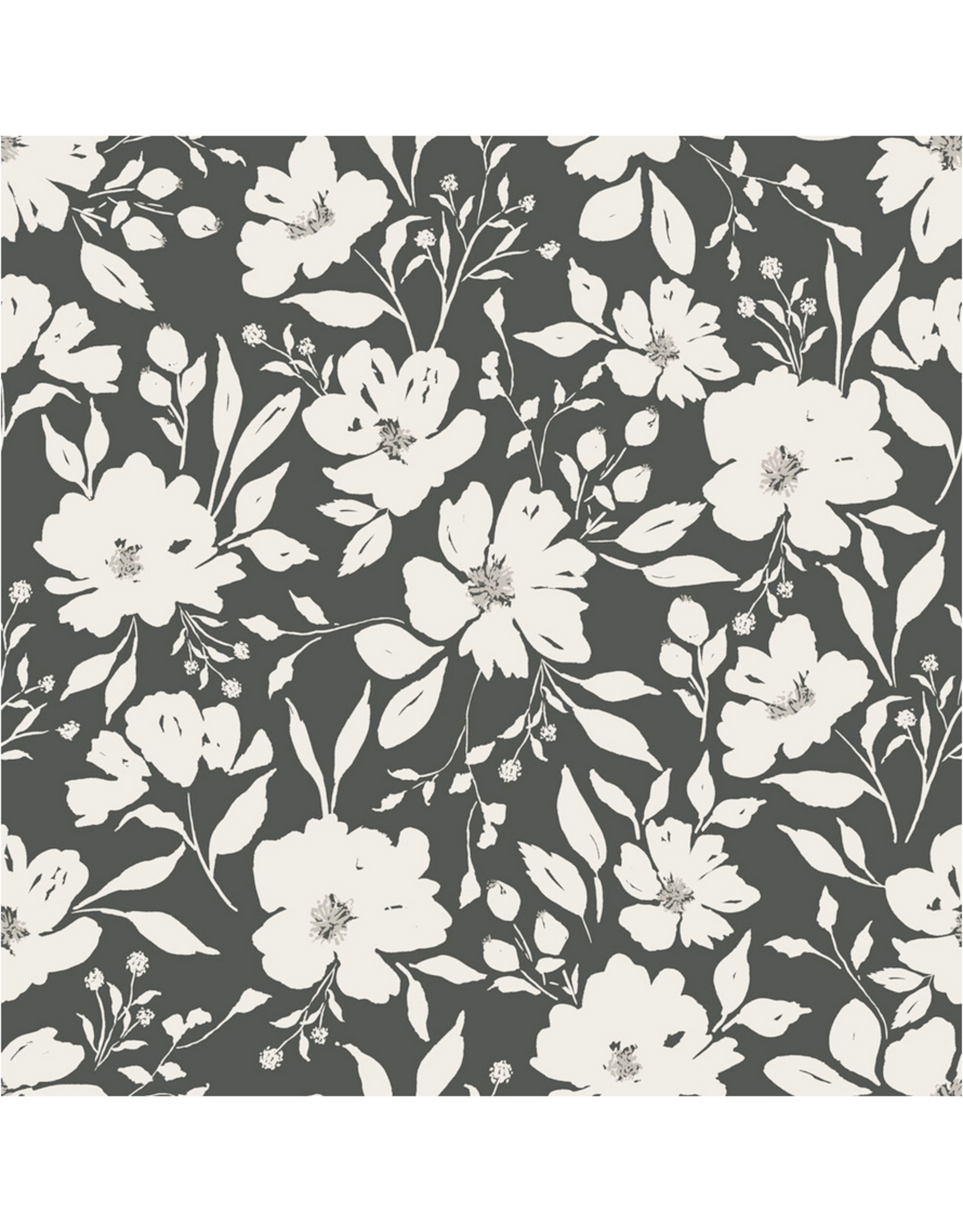Clothworks Evermore, Large Floral in Charcoal, Fabric Half-Yards