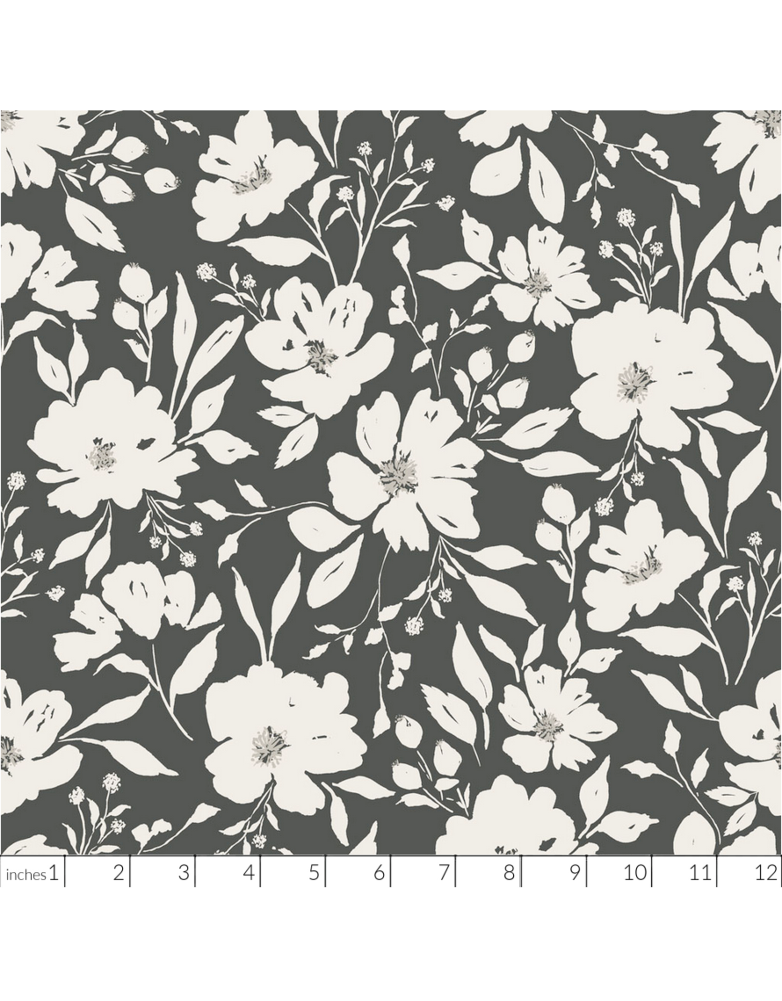 Clothworks Evermore, Large Floral in Charcoal, Fabric Half-Yards