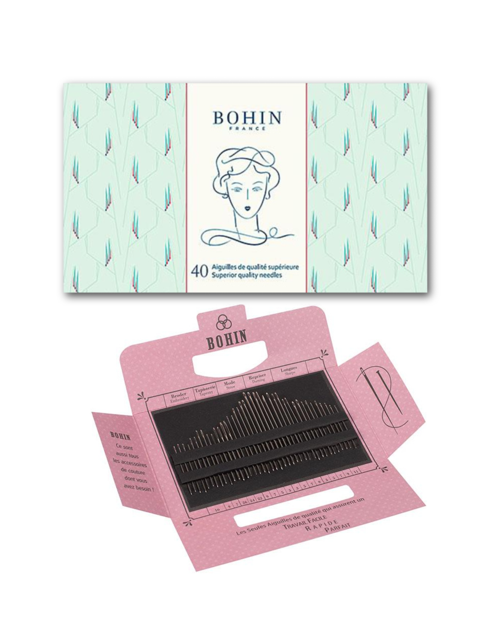 Bohin Green Edwige Needle Book, 40 ct., Bohin