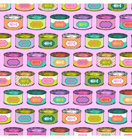 Tula Pink Tabby Road Deja Vu, Cat Snacks in Electroberry, Fabric Half-Yards