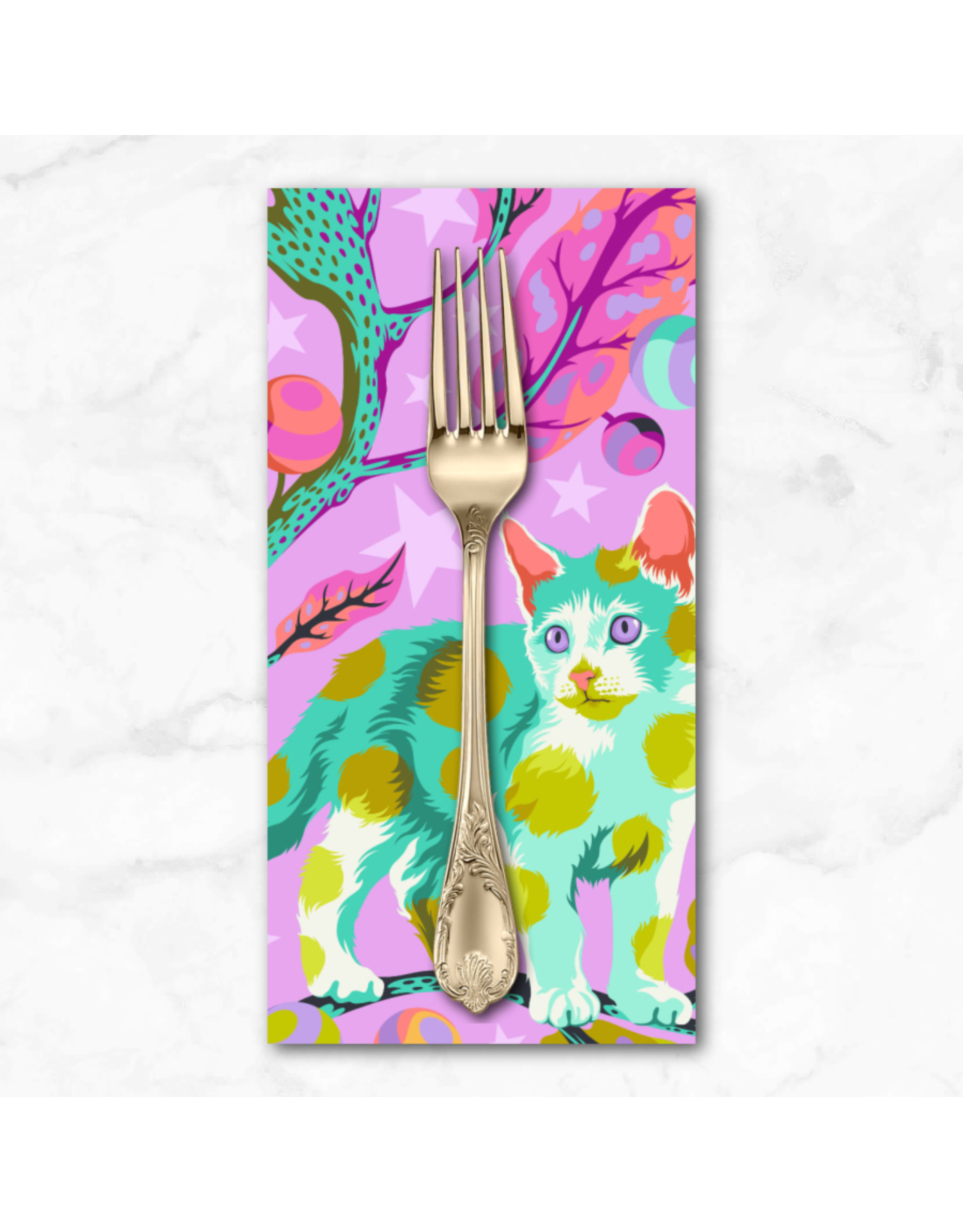 PD's Tula Pink Collection Tabby Road Deja Vu, Club Kitty in Electroberry, Dinner Napkin