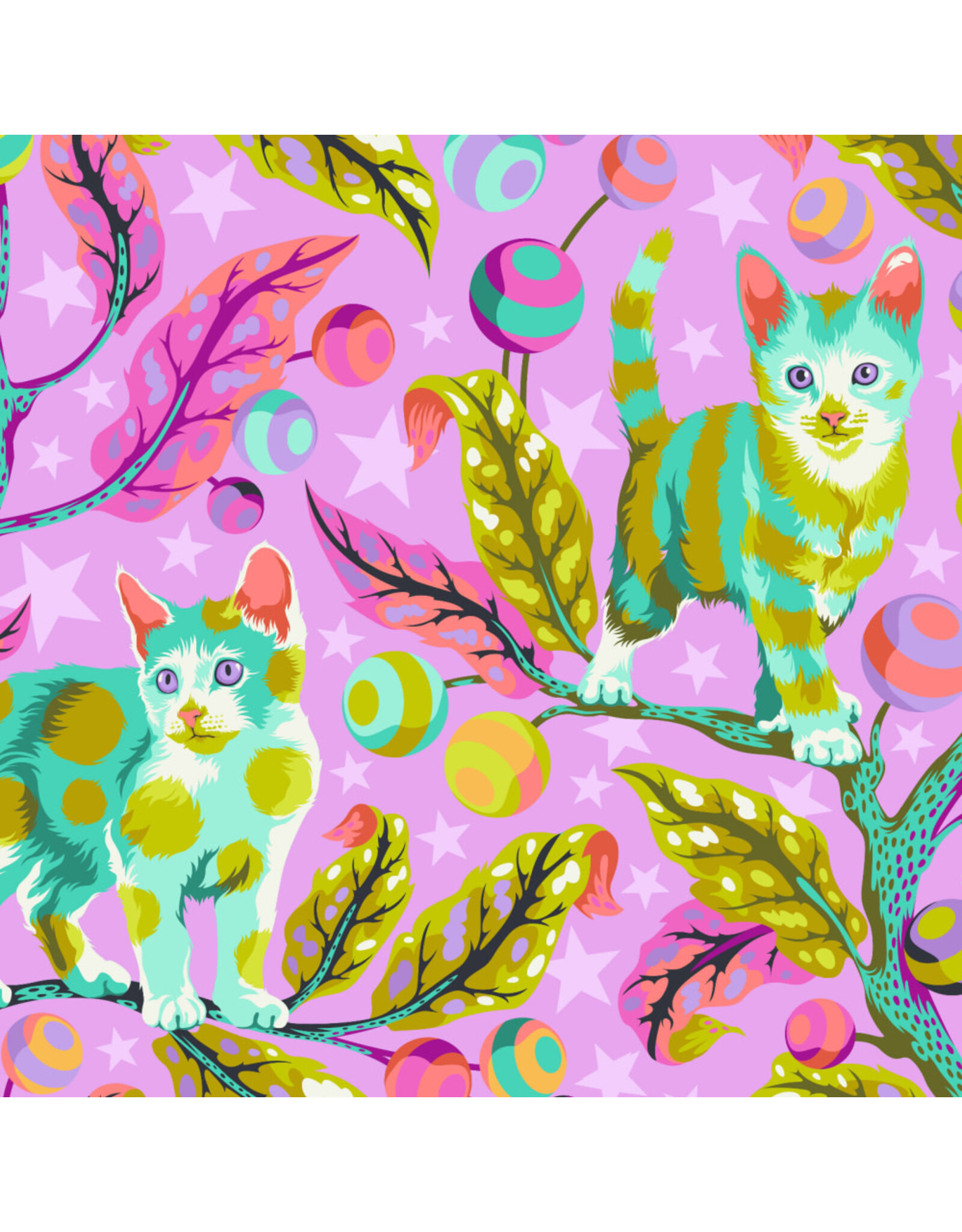 Tula Pink Tabby Road Deja Vu, Club Kitty in Electroberry, Fabric Half-Yards