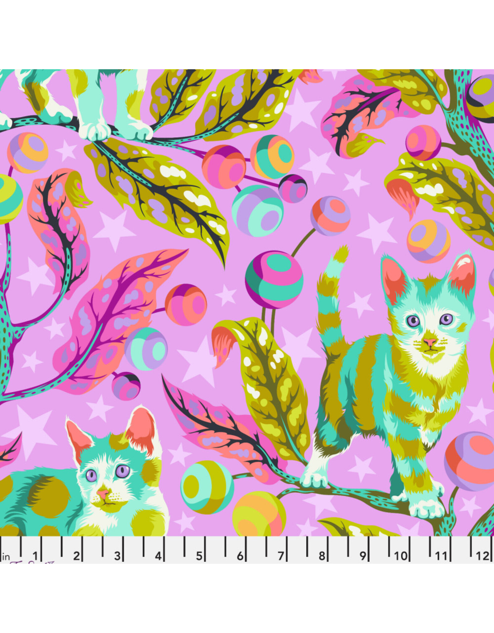 Tula Pink Tabby Road Deja Vu, Club Kitty in Electroberry, Fabric Half-Yards