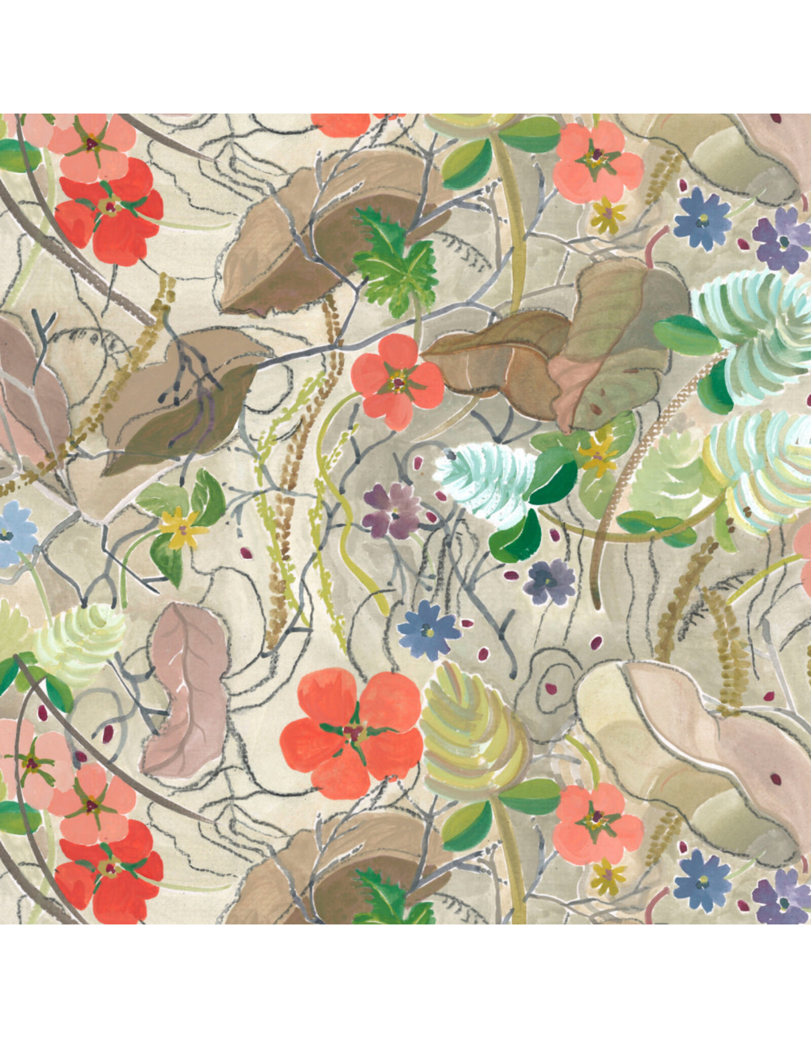 Denise Burkitt Exotic Garden Palace, Peppercorn Parchment in Parchment, Fabric Half-Yards