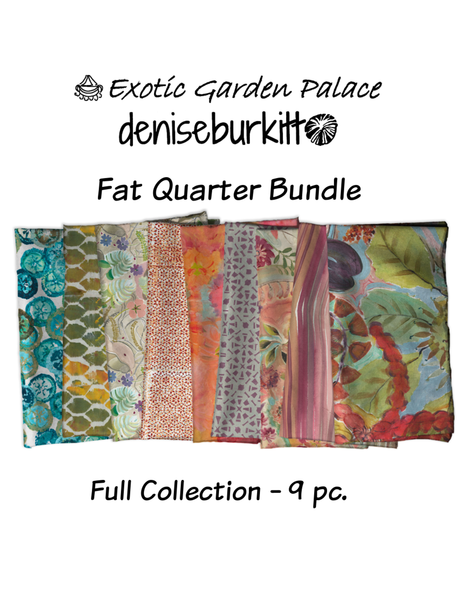 Denise Burkitt Exotic Garden Palace, Fat Quarter Bundle containing 9 pcs.