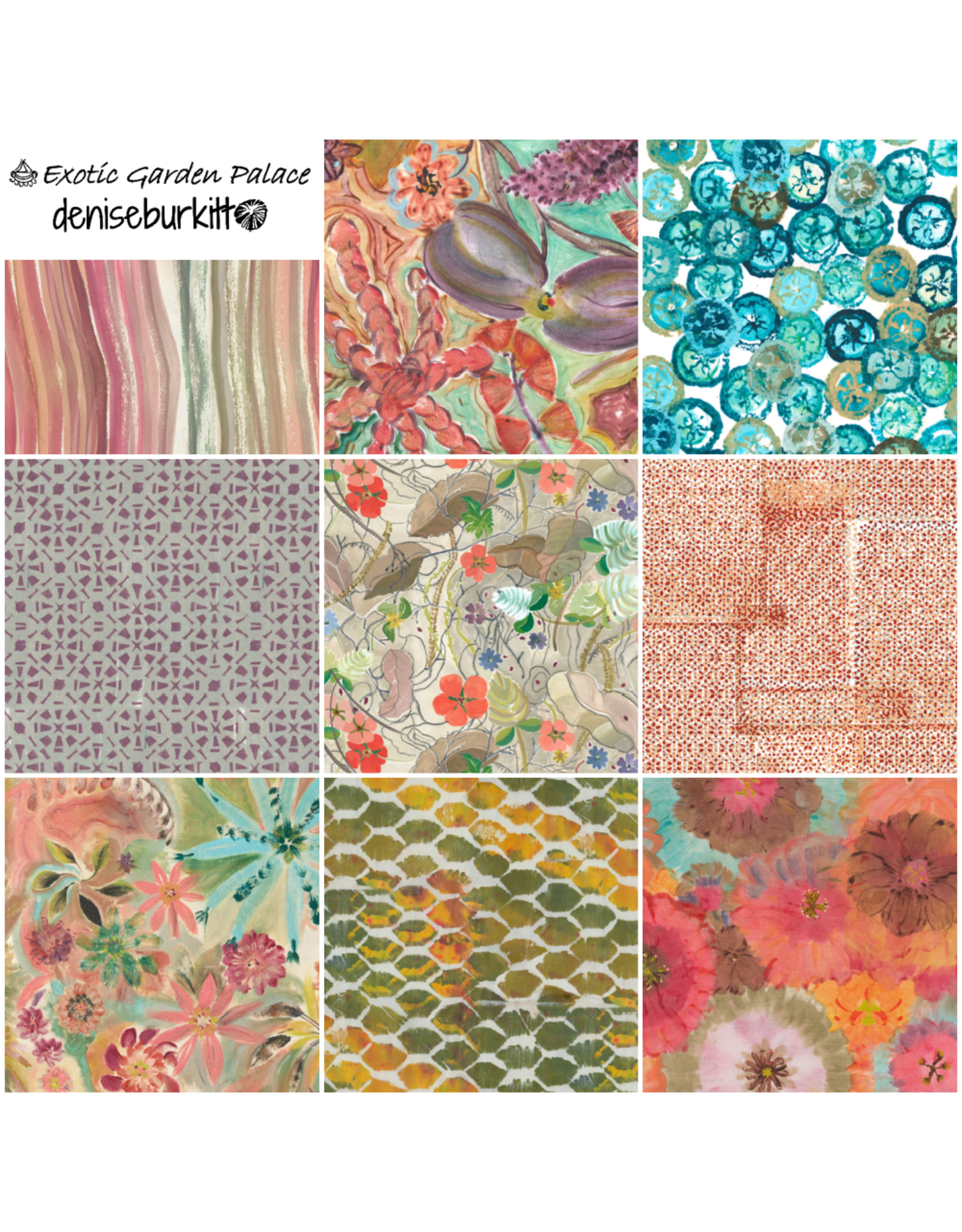 Denise Burkitt Exotic Garden Palace, Fat Quarter Bundle containing 9 pcs.
