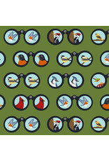 RJR Fabrics Backyard Birdwatching, Birding Binoculars in Moss, Fabric Half-Yards