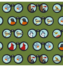 RJR Fabrics Backyard Birdwatching, Birding Binoculars in Moss, Fabric Half-Yards