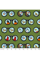 RJR Fabrics Backyard Birdwatching, Birding Binoculars in Moss, Fabric Half-Yards