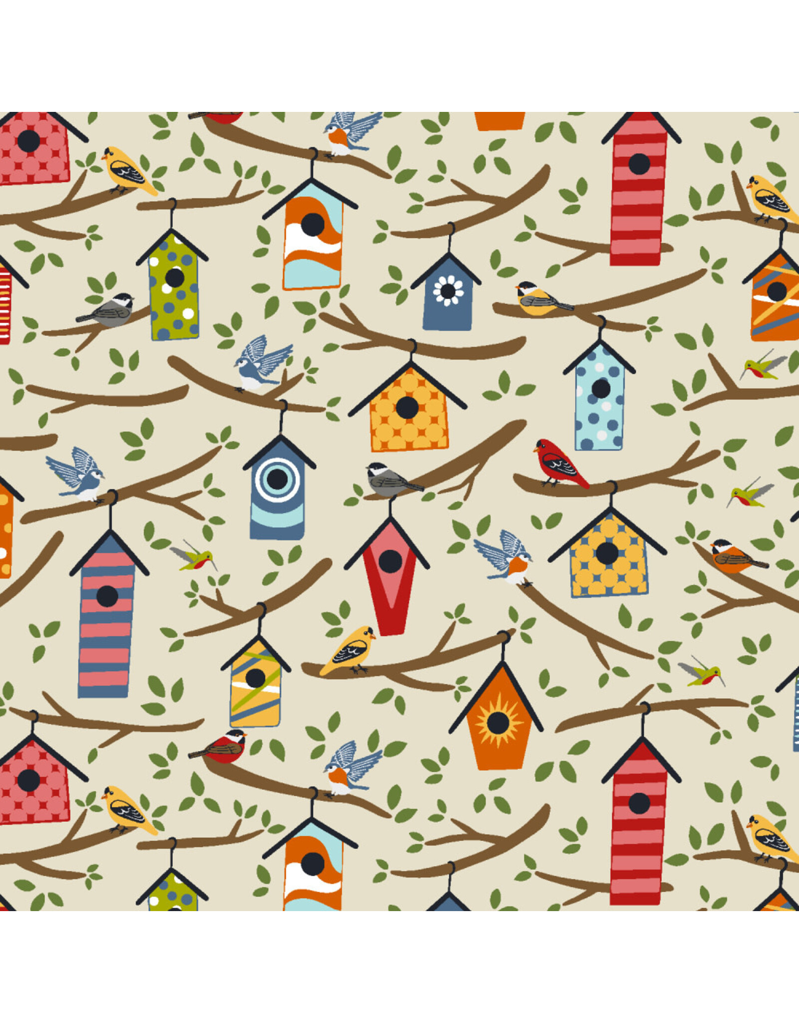 RJR Fabrics Backyard Birdwatching, Home Tweet Home in Olive, Fabric Half-Yards