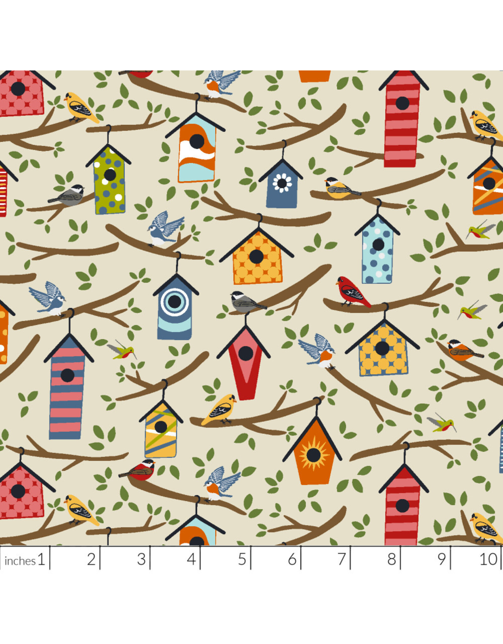 RJR Fabrics Backyard Birdwatching, Home Tweet Home in Olive, Fabric Half-Yards