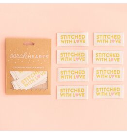 Sarah Hearts Stitched with Love - Woven Label Tags, Set of 8