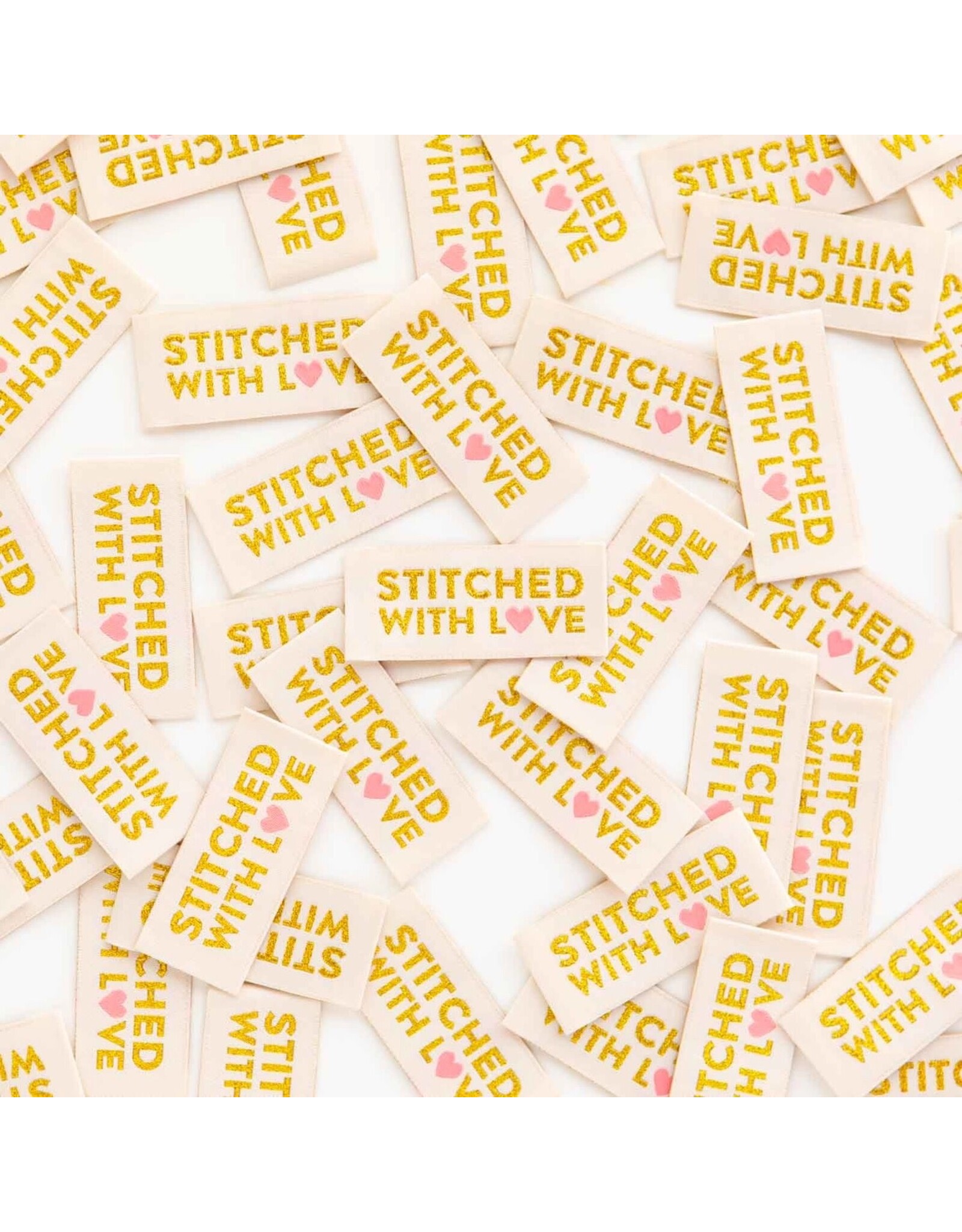 Sarah Hearts Stitched with Love - Woven Label Tags, Set of 8