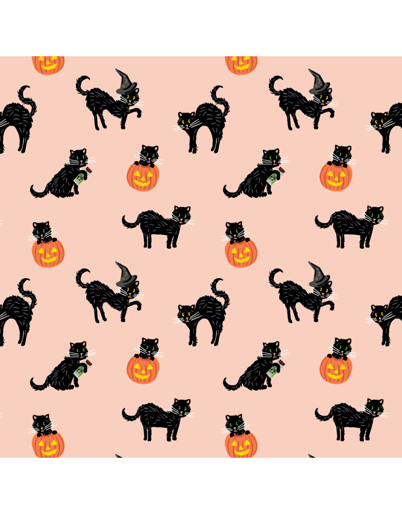 Rifle Paper Co. Halloween, Black Cat in Blush with Metallic, Fabric Half-Yards