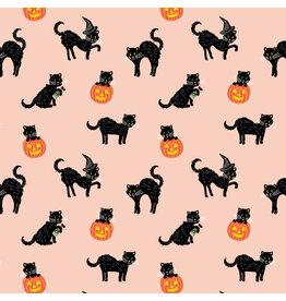 Rifle Paper Co. Halloween, Black Cat in Blush with Metallic, Fabric Half-Yards