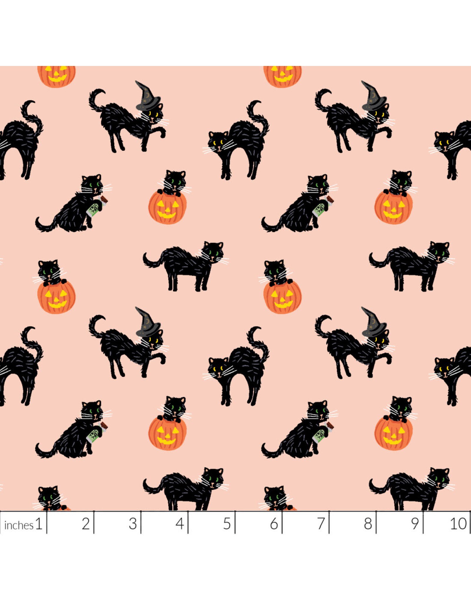 Rifle Paper Co. Halloween, Black Cat in Blush with Metallic, Fabric Half-Yards