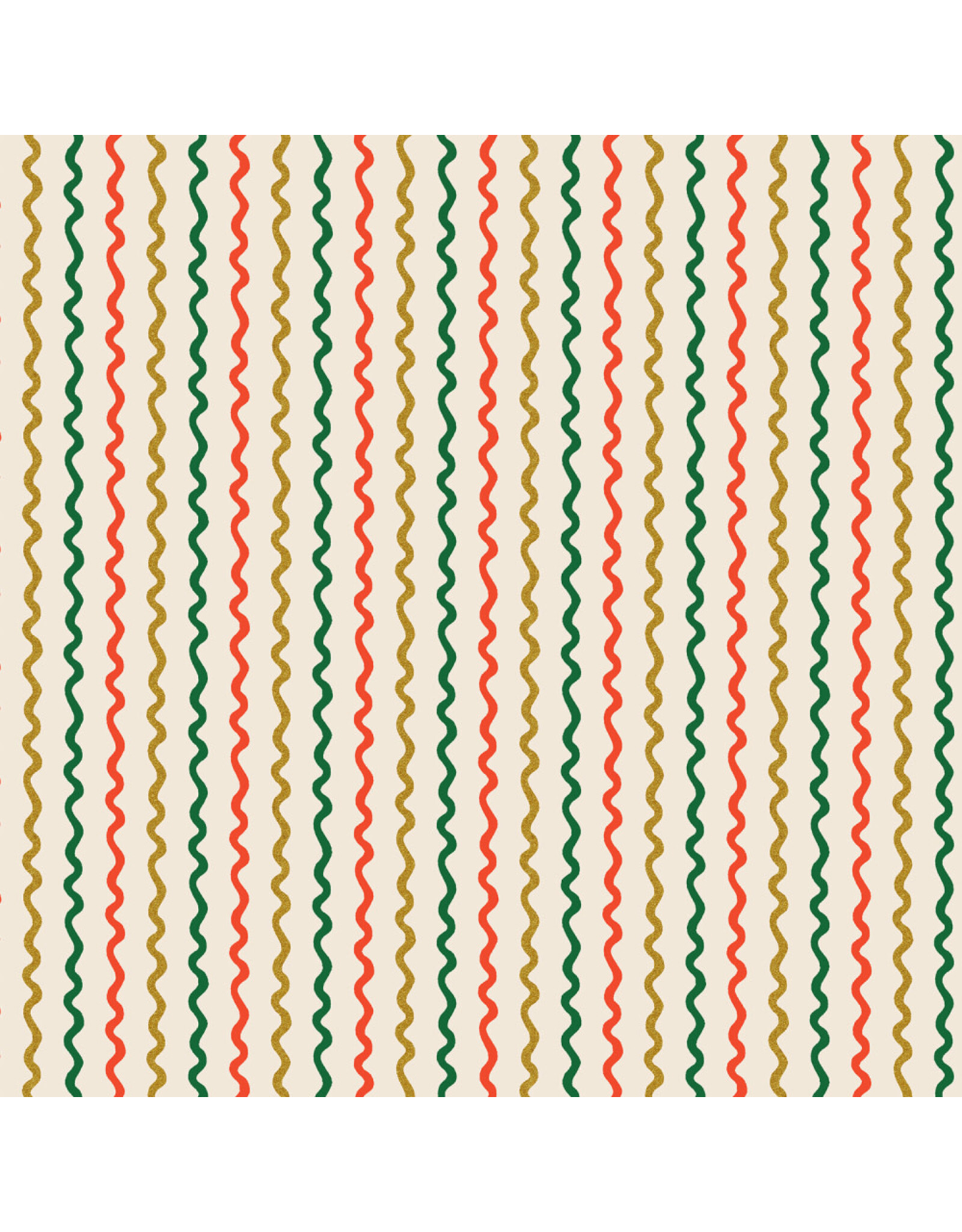 Rifle Paper Co. Holiday Classics III, Ribbon Stripe in Cream with Metallic, Fabric Half-Yards