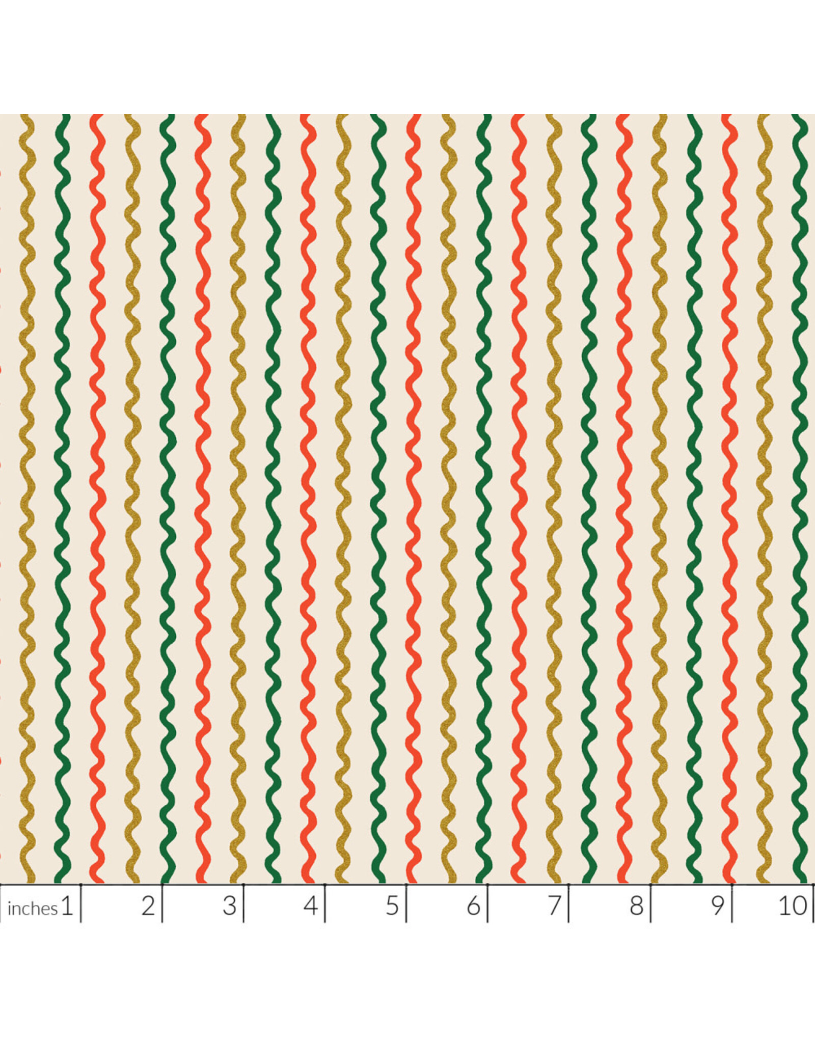 Rifle Paper Co. Holiday Classics III, Ribbon Stripe in Cream with Metallic, Fabric Half-Yards