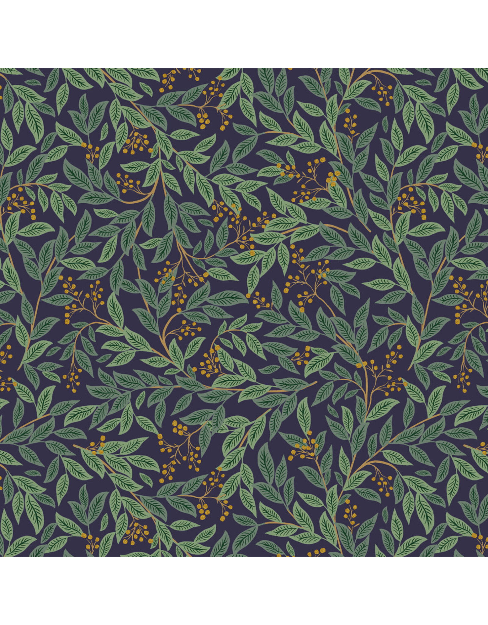 Rifle Paper Co. Holiday Classics III, Willowberry in Navy with Metallic, Fabric Half-Yards