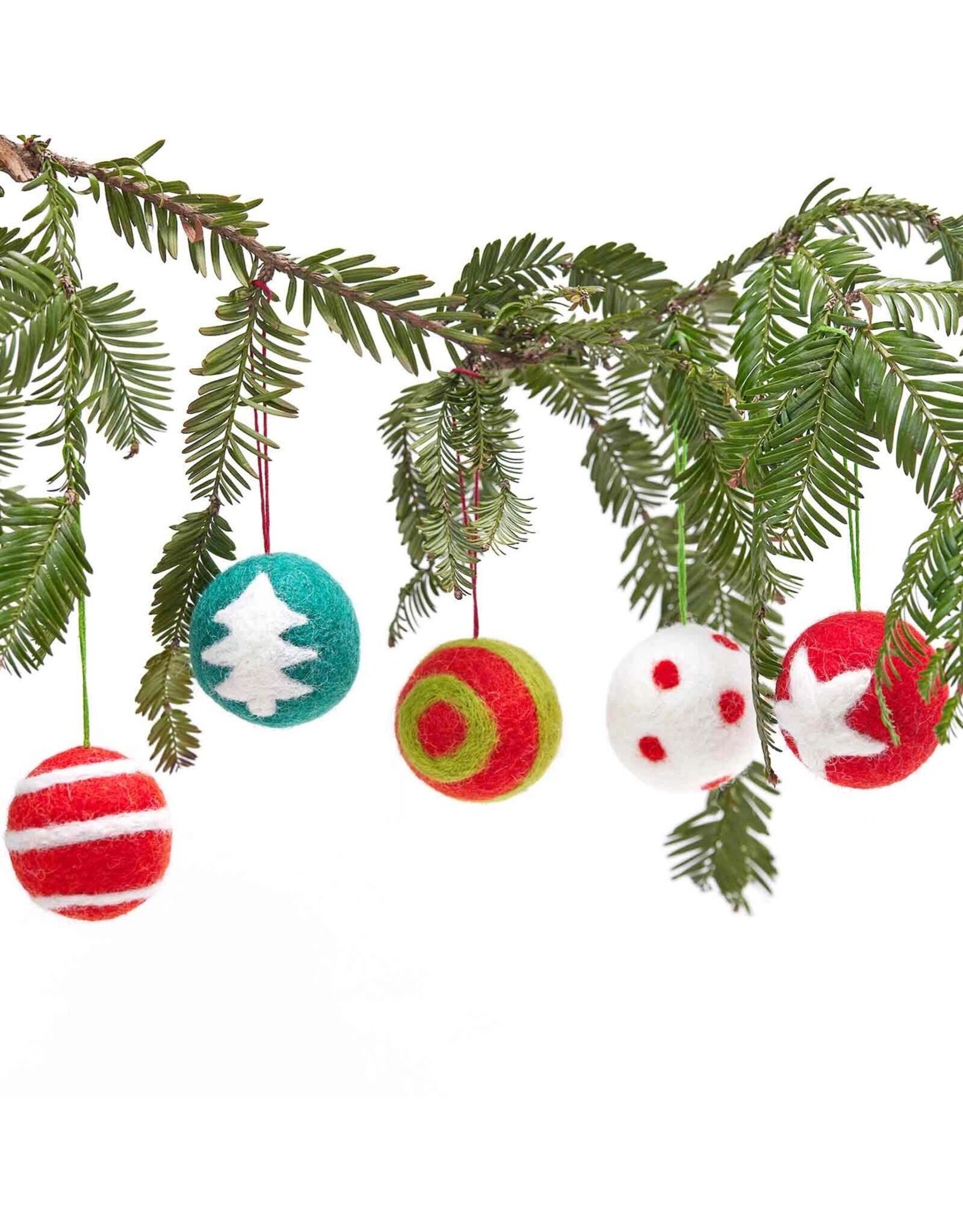 rockflowerpaper Felt Ornament, Christmas Balls, Set of 5