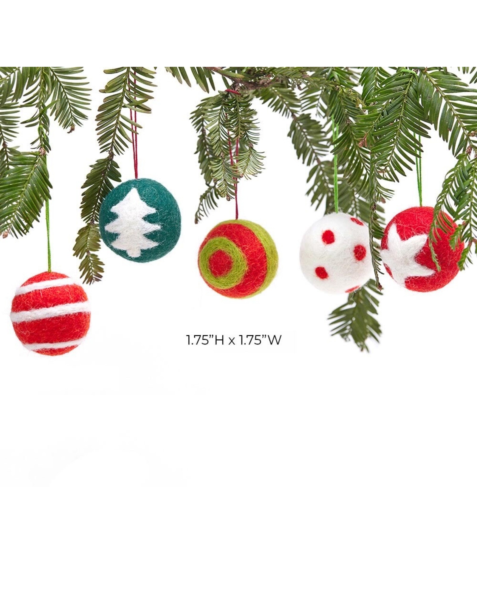 rockflowerpaper Felt Ornament, Christmas Balls, Set of 5