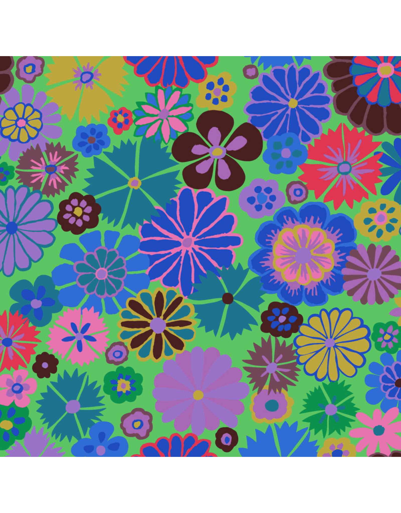 Kaffe Fassett Kaffe Collective, Folk Flower in Blue, Fabric Half-Yards