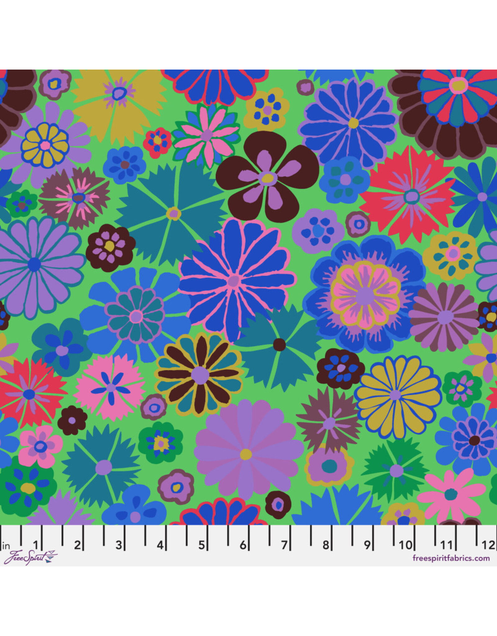 Kaffe Fassett Kaffe Collective, Folk Flower in Blue, Fabric Half-Yards