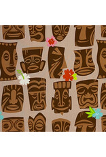 Alexander Henry Fabrics Tiki Dreams, Tahiti Tiki in Burlap, Fabric Half-Yards