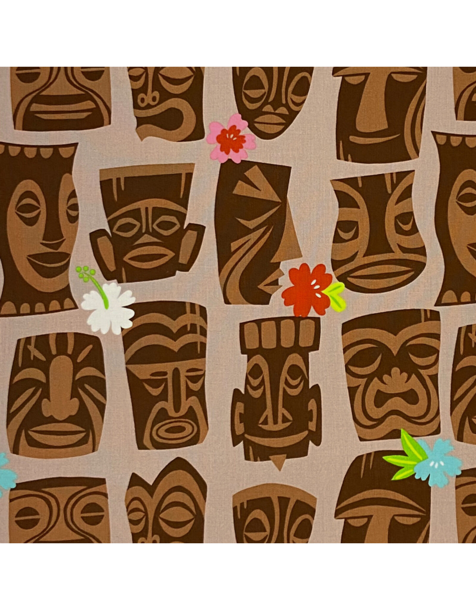 Alexander Henry Fabrics Tiki Dreams, Tahiti Tiki in Burlap, Fabric Half-Yards