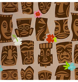Alexander Henry Fabrics Tiki Dreams, Tahiti Tiki in Burlap, Fabric Half-Yards
